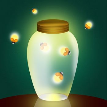 illustration of fireflies in the jar