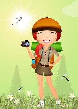 illustration of girl in camping