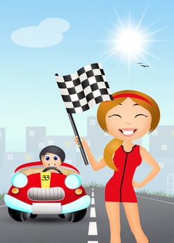 illustration of girl with the checkered flag