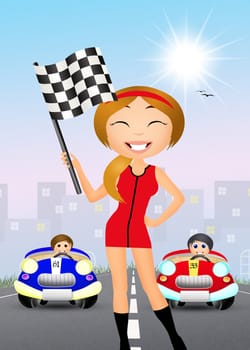 illustration of girl with the checkered flag