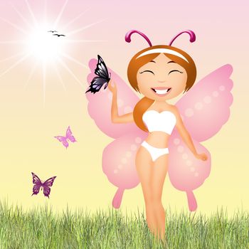illustration of girl butterfly