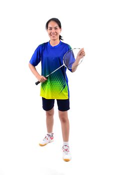 badminton player in action isolated on white background