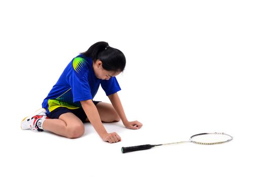 badminton player in action isolated on white background