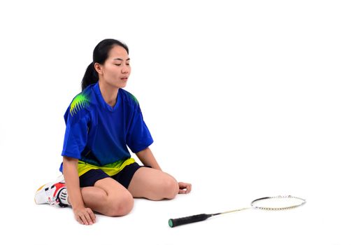 badminton player in action isolated on white background