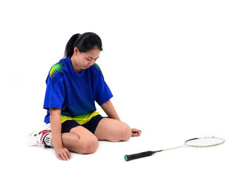 badminton player in action isolated on white background