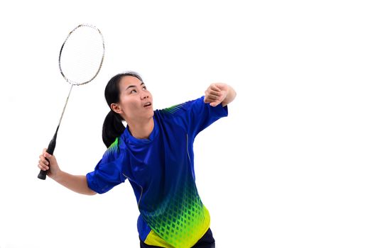 badminton player in action isolated on white background