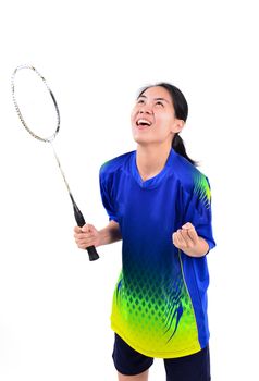 badminton player in action isolated on white background