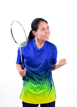 badminton player in action isolated on white background