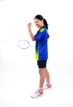 badminton player in action isolated on white background