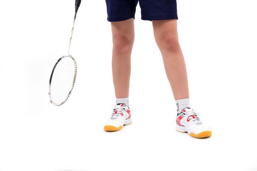 badminton player in action isolated on white background