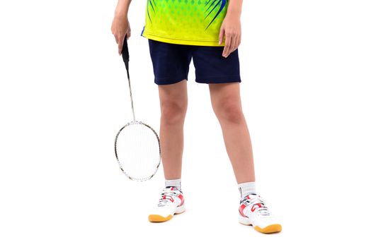 badminton player in action isolated on white background