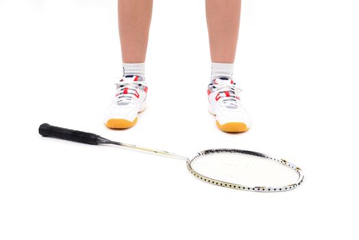 badminton player in action isolated on white background