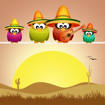 illustration of owls mariachi band