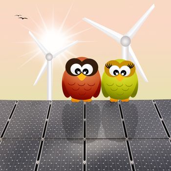 illustration of owls on solar panels