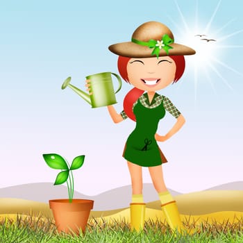 illustration of girl does gardening