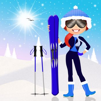 illustration of girl skier