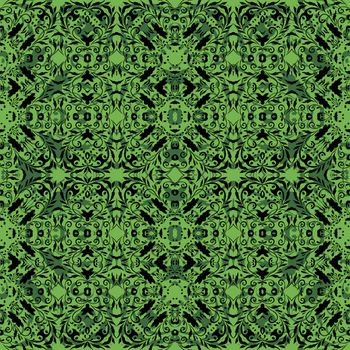 Seamless abstract pattern, black contours on green background.