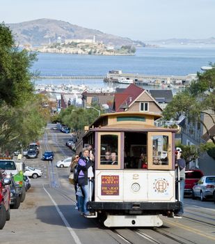 SAN FRANCISCO - NOVEMBER 2nd: The Cable car tram, November 2nd, 2012 in San Francisco, USA. The San Francisco cable car system is world last permanently manually operated cable car system. Lines were established between 1873 and 1890.