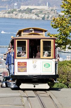 SAN FRANCISCO - NOVEMBER 2nd: The Cable car tram, November 2nd, 2012 in San Francisco, USA. The San Francisco cable car system is world last permanently manually operated cable car system. Lines were established between 1873 and 1890.