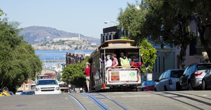 SAN FRANCISCO - NOVEMBER 3rd: The Cable car tram, November 3rd, 2012 in San Francisco, USA. The San Francisco cable car system is world last permanently manually operated cable car system. Lines were established between 1873 and 1890.