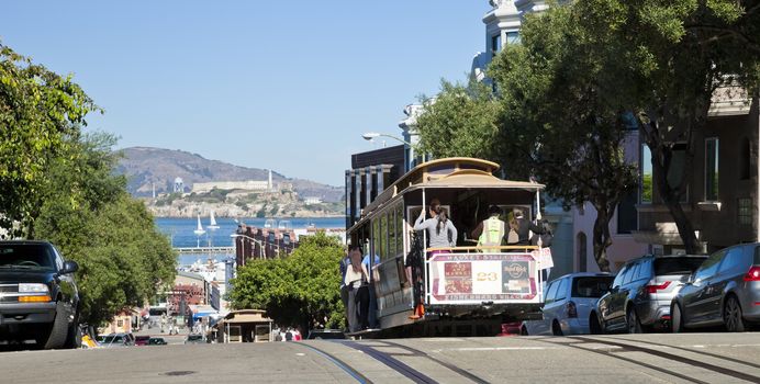 SAN FRANCISCO - NOVEMBER 3rd: The Cable car tram, November 3rd, 2012 in San Francisco, USA. The San Francisco cable car system is world last permanently manually operated cable car system. Lines were established between 1873 and 1890.