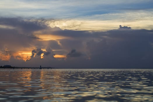 Sunset through the clouds in atlantic