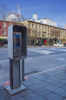 Pay phone at a street corner in Greenwhich village