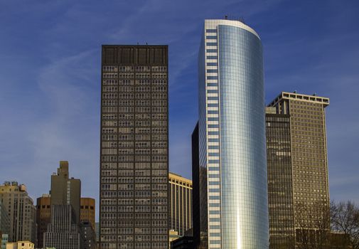 Some of the smaller building in the financial district of Manhattan