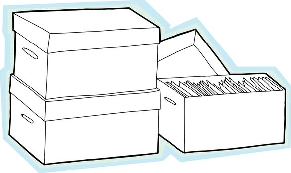 Three boxes with documents with blue background