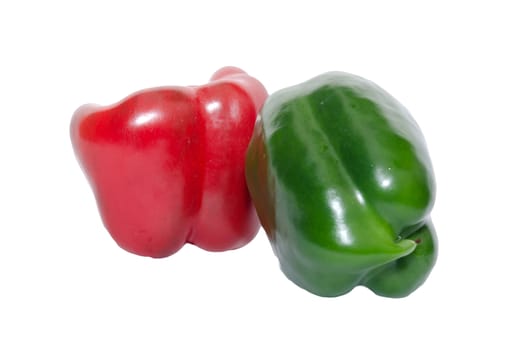 sweet pepper red, green, isolated white background.