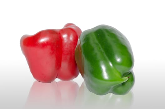 sweet pepper red, green, isolated white background.