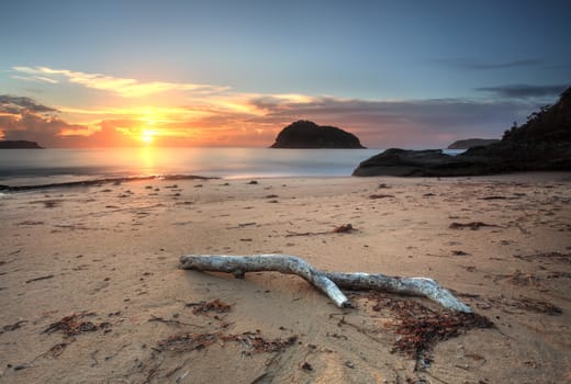 The sun rises...  with view to Lion Island from Flathead beach.  Australia  40 sec long exposure