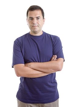 pensive young casual man portrait, isolated on white