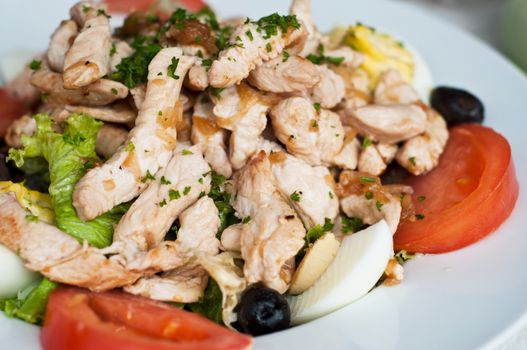 salade with chicken in a restaurant 