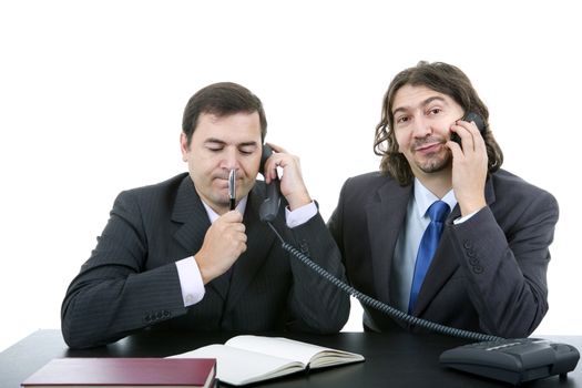 business team working at a desk, isolated on white