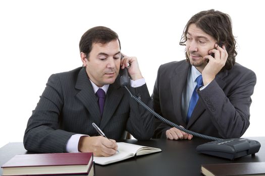 business team working at a desk, isolated on white