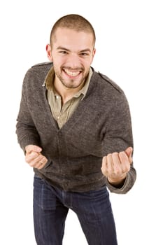 happy young man winning, isolated on white