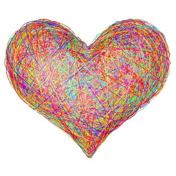 Heart shape composed of colorful striplines isolated on white. High resolution 3D image