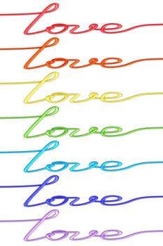 Set of colorful 'Love' words made of wire isolated on white. High resolution 3D image