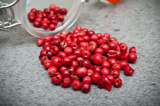 Red peppercorn aroma condiment closeup