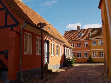 Colored traditional classical Danish houses Faaborg Funen Denmark