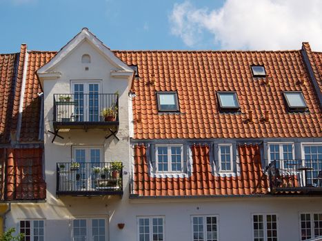 Colored traditional classical Danish houses Faaborg Funen Denmark