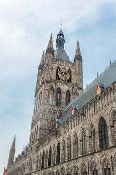 The tower of Ypres Cloth Hall Flanders Belgium