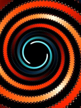 Digital computer graphic - rendering. Patterned fractal spiral on a black background for design.