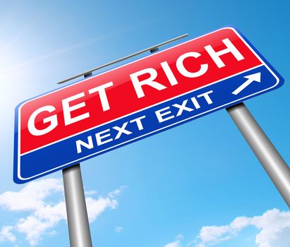 Illustration depicting a sign with a get rich concept.