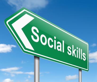 Illustration depicting a sign with a social skills concept.