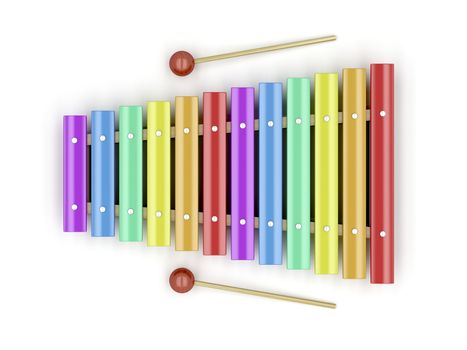 Colorful xylophone with mallets on white background