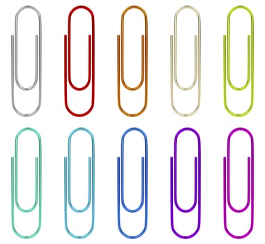 Set of multicolored paperclips isolated on white background