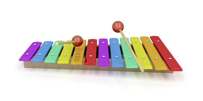 Wooden xylophone on white background