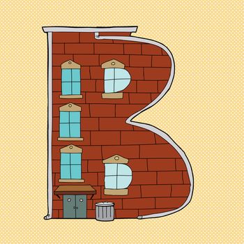 Hand drawn cartoon letter B icon over orange